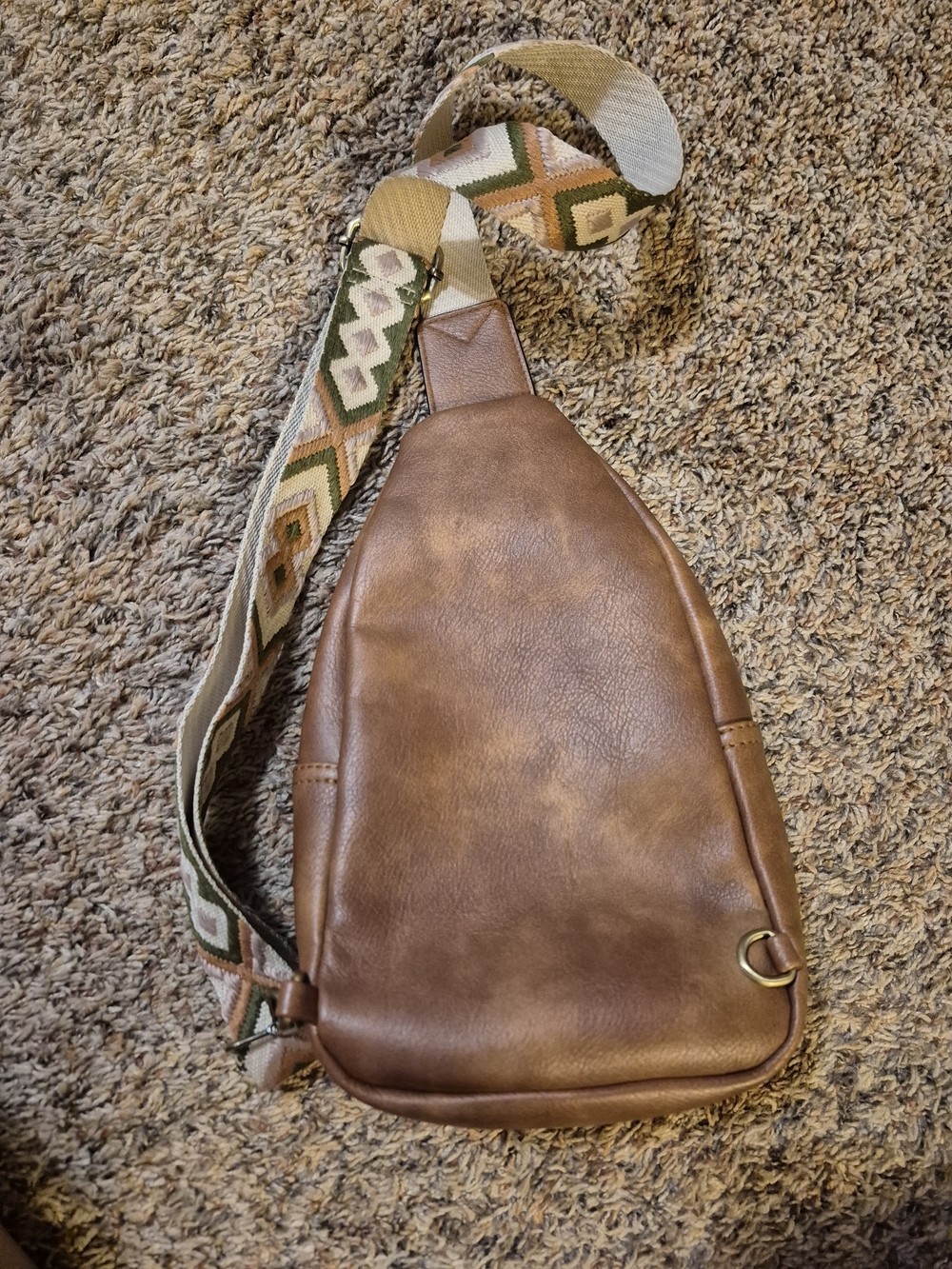 Brown Leather Sling Crossbody Bag with Patterned Strap - Picture 4 of 8